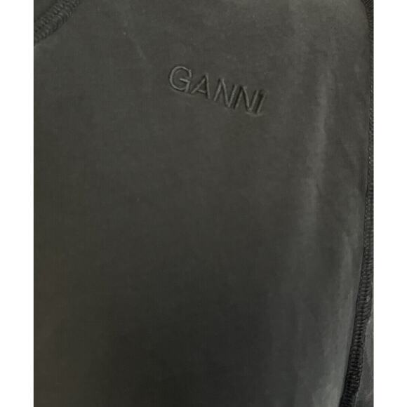 GANNI Black Cotton Jersey Split Seam Logo Mock Neck T-Shirt Top Size 42 XL - Picture 3 of 5